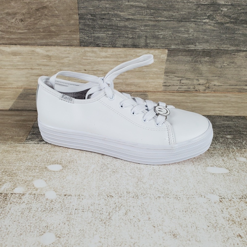 Keds Triple Up Charms Kids Shoes Sz 2 White Leather Platform Lace Up Sneakers